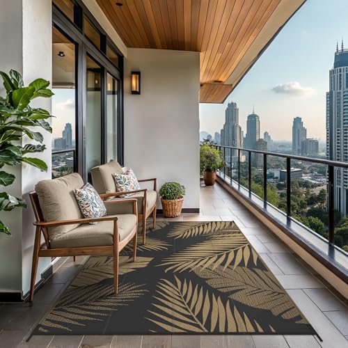GENIMO Outdoor Rug, Waterproof Plastic Rugs for Patio, 6'x9' Black Brown - Image 4