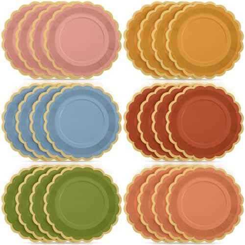 48 Pcs Bright Wildflower Color Paper Plates 9 Inch Scalloped by Tiangrid