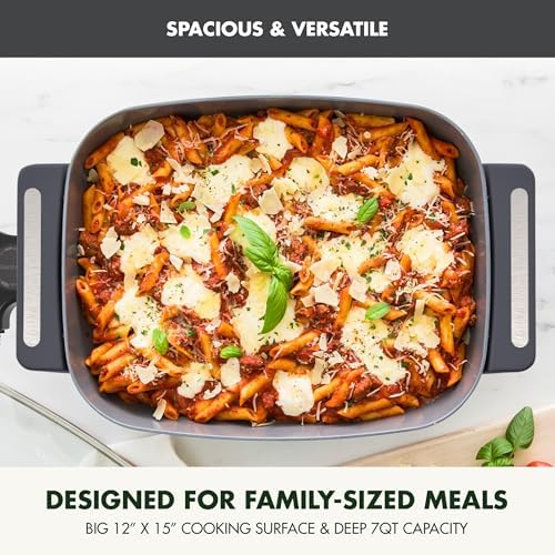 GreenPan Advanced 12” X 15” Electric Skillet with Lid, 7QT Capacity for Family Meals, Ceramic Nonstick PFAS-Free Coating, Fry, Sauté, Steam, Simmer, Sear, Stir Fry, Dishwasher Safe, Graphite - Image 6