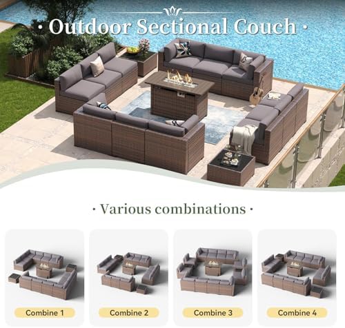 Aoxun 15 Piece Patio Furniture Set with 44" Fire Pit Table Wicker Rattan - Image 6