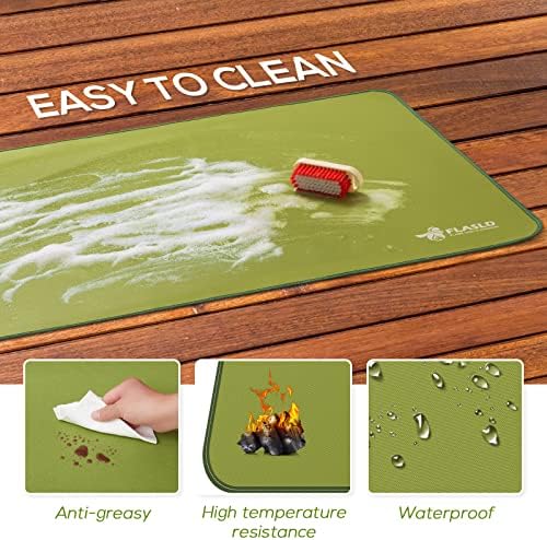 FLASLD Under Grill Mat 32 x 60 inches, Grill and Stove Protective Mat, Protects Decks and Patios from Grease Splashes, Silicone Fiberglass Flame Retardant Material, Spinach Green - Image 4