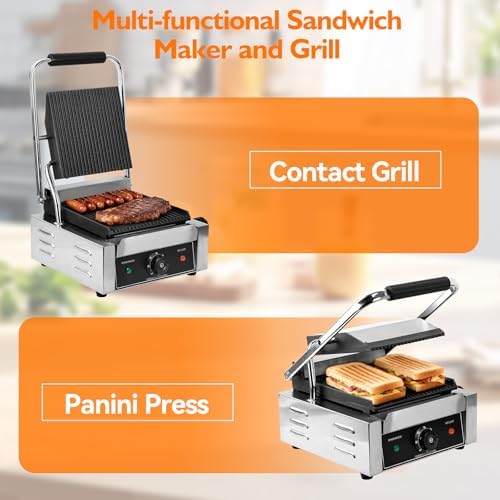 1800W Indoor Electric Grill & Double-Sided Griddle, 50-300°C Adjustable Temperature, 9.1x9.4" Non-Stick Surface for Grilling Steak, BBQ, Sandwiches & Panini, Commercial & Home Kitchen Use - Image 2