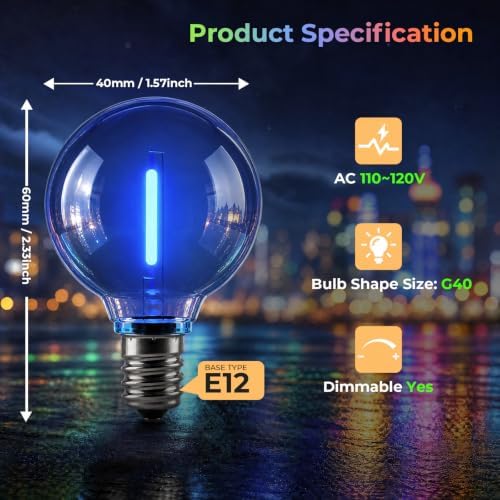 GvvooHome G40 Colored LED Outdoor String Bulbs for Christmas, 36 Pack - Image 7