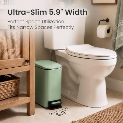 Cesun Small Bathroom Trash Can with Lid, 1.6 Gal, Soft Close, Sage Green - Image 2