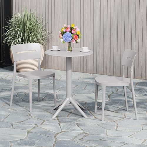 Costaelm Patio Table for 4-Person, Outdoor Patio PP Round Dining Table, All-Weather Bistro Dining Table for Backyard Deck Porch Poolside, Gray - Image 3
