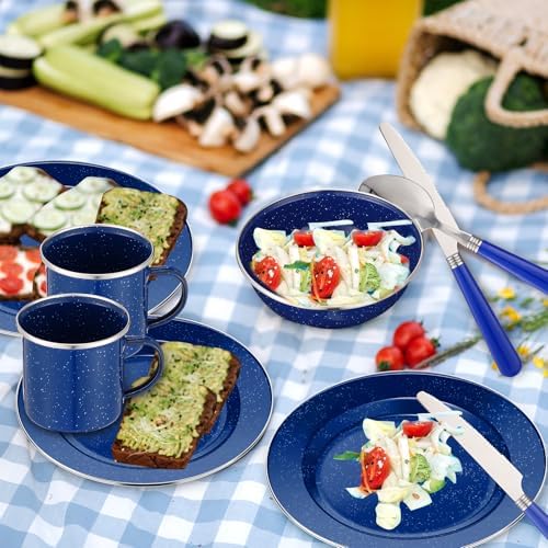 Nuogo 12 Pcs Enamel Camping Tableware Set Dinnerware Kit - Image 5