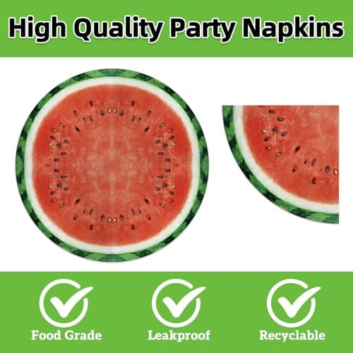 40pcs Watermelon Slice Disposable Party Plates and Napkins Set, Summer Fruit Themed Paper Tableware for Pool Party, BBQ, Picnic, Kids Birthday, Luau Party Supplies,Suitable for 20 Guests - Image 4