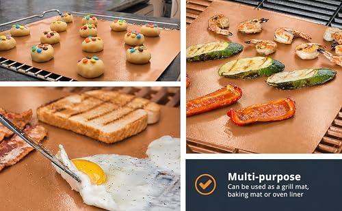 BBQ Copper Grill Mats for Outdoor Grill Mat (5 Pack) 100% Non-Stick Heat-Resistant Grilling Mats for Outdoor Grill, Reusable Grill Topper, Easy Clean BBQ Accessories for Outdoor Grill Cooking Mat - Image 2