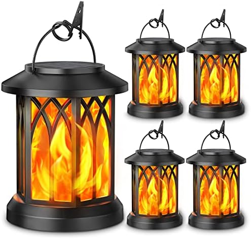 KOOPER 4 Pack Solar Lantern Outdoor Lights, Upgraded Flickering Flame Solar Lanterns Lights Outdoor Waterproof, Hanging Lantern Decorative, Solar Powered Lanterns for Yard Patio Path Tree Garden Decor by KOOPER