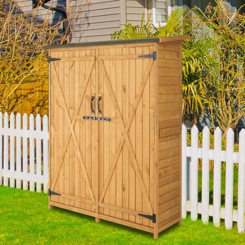 Outvita Outdoor Storage Cabinet with Waterproof Roof for Yard, Natural - Image 4