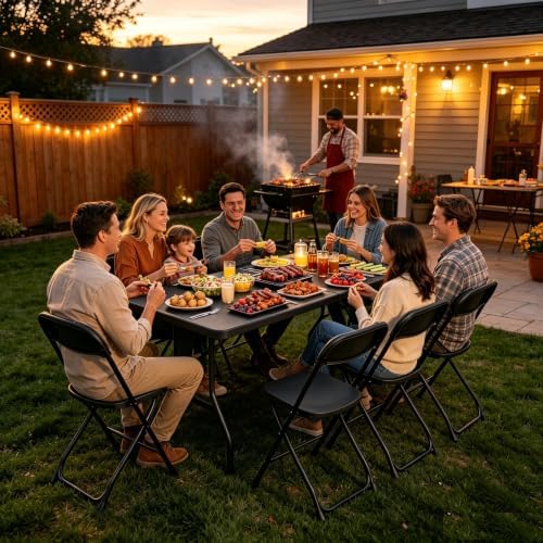 Black 6FT Folding Table with 6 Plastic Folding Chairs for Outside - Image 2