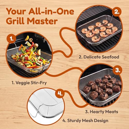 WUWEOT Grill Basket, Vegetable Barbecue Basket, 15" x 11" Stainless Steel Square Wire Mesh Grilling Basket Roasting Pan with Two Handles for Vegetables, Chicken, Meats and Fish - Image 5