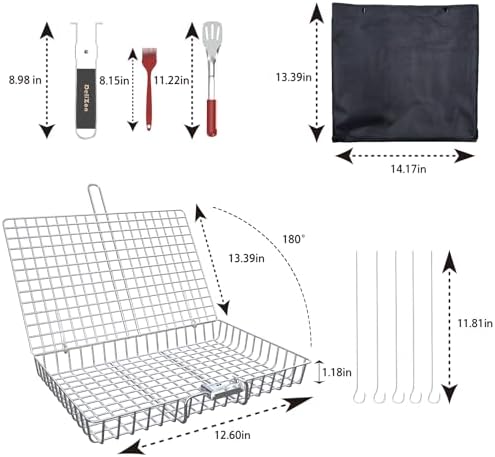 Grill Baskets Fish Grilling Rack for Outdoor Grill with Removable Handle, Come with Basting Brush Food Tongs & 5x BBQ Skewers - Image 4