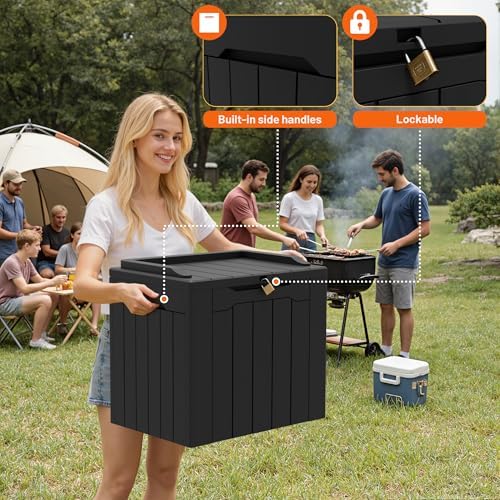 32 Gallon Deck Box Outdoor Indoor Waterproof Storage Box for Patio Furniture, Pool Accessories, Garden Tools, and Cushion Storage, Black - Image 5