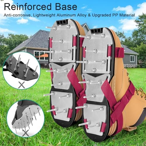 Lawn Aerator Shoes for Grass - Pre-Assembled Grass Aerator Shoes for Lawn - Soil Yard Aerator Tool for Aerating Patio Garden, Red, Medium Size - Image 2