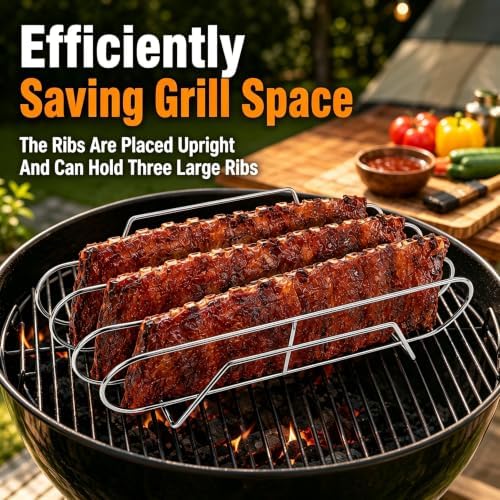 Rib Rack for Smoking –Rib Racks for Grilling and Smoking for 3 Full Racks of Ribs– Fits 18" Smoker, Weber, Kamado, Traeger – BBQ Grill Accessories for Men & Meat Lovers（15", Silver, 2 Pack） - Image 5