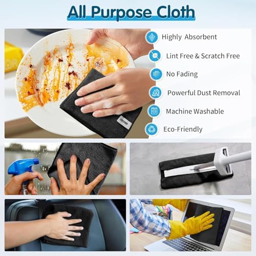 FIXSMITH Black Microfiber Cleaning Cloth -Pack of 12, Highly Absorbent Cleaning Rags, 16"X12" All Purpose Cleaning Towels for Housekeeping, Kitchen, Car, Lint Free and Reusable Microfiber Towels - Image 5