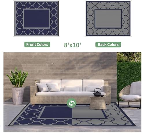 GENIMO Outdoor Rug, Waterproof Plastic Rugs for Patio, 8'x10' Blue Grey - Image 4