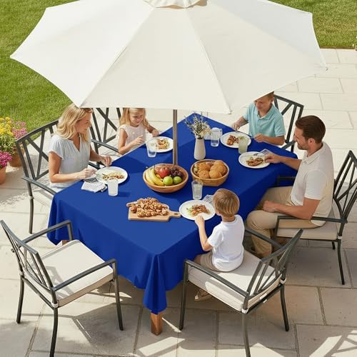 LUSHVIDA Rectangle Outdoor Tablecloth with Umbrella Hole 52x70 Inch Blue - Image 2