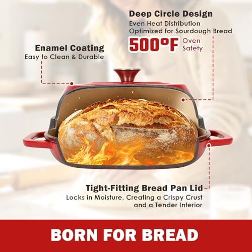 Wdmiya Dutch Oven for Sourdough Bread Baking, Shallow Base & Dome Lid 5 QT - Image 4