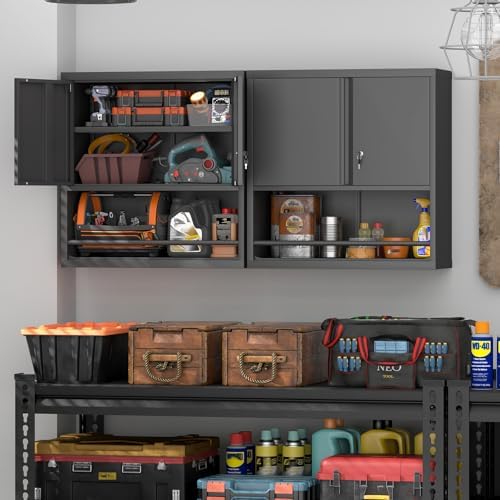 IRONFFICE Garage Storage Cabinets,Metal Wall Cabinet with Doors and Shelves,Locking Storage Cabinet for Workshop,Warehouse,Home Office,Black - Image 2