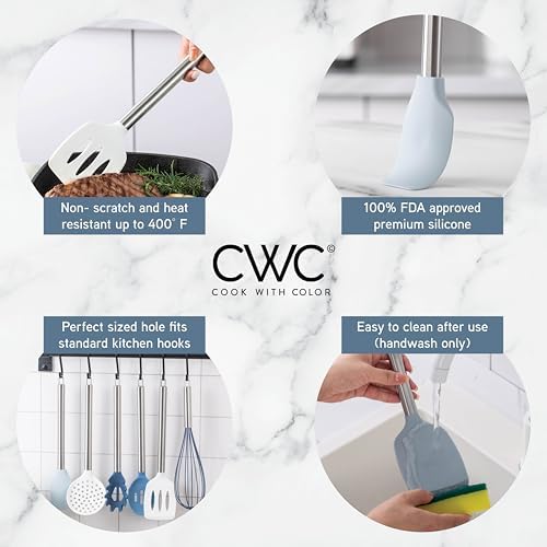 COOK WITH COLOR Silicone Cooking Utensils, Kitchen Utensil Set, Easy to Clean Silicone Kitchen Utensils, Cooking Utensils for Nonstick Cookware, Kitchen Gadgets Set, 38 Piece, Blue and White - Image 2