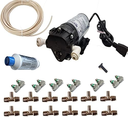 Residential Patio Misting System- Made in USA Pump- 200 psi Mid Pressure Patio Misting System-12 Nozzles Misting System. Cools by up to 30 Degrees. by Mistcooling