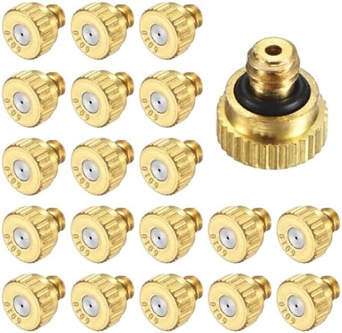 M METERXITY 20-Pack Brass Misting Nozzles, 0.024inch/0.6mm Orifice Heavy Duty 10/24 UNC Screw Thread Misting Nozzle Plug for Outdoor Spray Cooling System/Patio Mist System/Dust Control by MMETERXITY