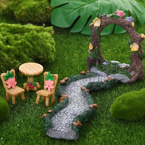 8 Pcs Fairy Garden Accessories Miniature Furniture Bridge Slide - Image 4