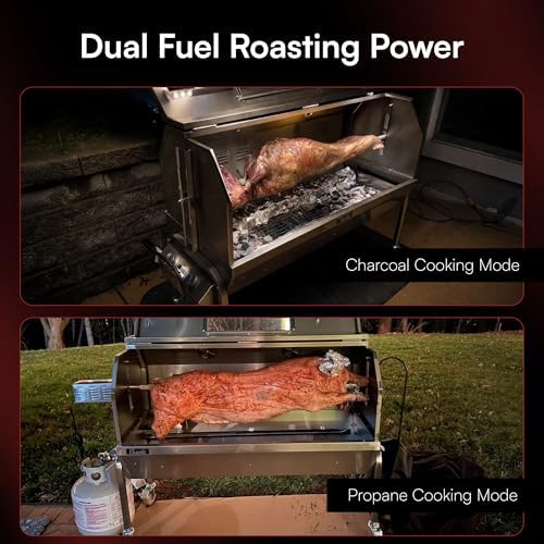 52 Inch Rotisserie Spit Roaster for Whole Pig, Lamb, Goat, Propane/Charcoal BBQ Grill, Stainless Steel Roasting Machine- 50W Motor 200 lb Torque, Grates, Burners, Drip Pan, Thermometer- SSGC1 - Image 4