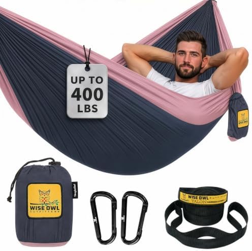 Wise Owl Outfitters Hammock for Camping Single Hammocks Gear for The Outdoors Backpacking Survival or Travel - Portable Lightweight Parachute Nylon SO Charcoal Rose by WiseOwlOutfitters