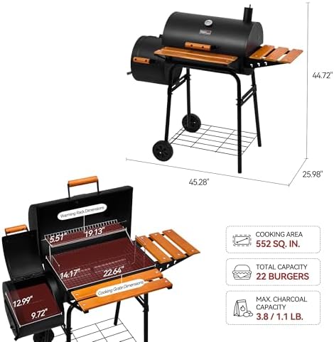 Royal Gourmet CC1624W Barrel Charcoal Grill with Offset Smoker, 552 Sq. In. - Image 4