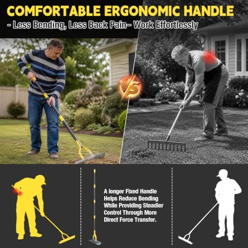 Thatch Rakes , 15-Inch Wide Thatching Rake for Cleaning Dead Grass, 70-Inch Efficient Steel Dethatcher Rake with Adjustable Metal Handle, Thatch Rakes for Lawns, Garden, Yard - Image 6