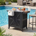Outdoor Grill Cart with Stainless Steel Top, Outdoor Kitchen Island BBQ Prep Table, 2-Tier Storage Cabinet, Rolling Utility Station with Hanging Trash Bin, Wheels, Side Shelf for Patio, Yard, Picnic by PolarAurora