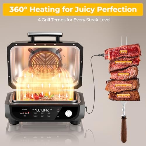Candy Indoor Grill & Air Fryer with Ceramic Accessories, 500°F Max, 7-IN-1 Digital Display, 5.2 QT Electric Low Smoke with View Window, Smart Thermometer, Crisp, Roast & Dehydrate, Easy Clean, 1500W - Image 2