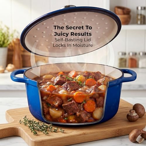 Zulay Kitchen 7.7 Quart Enameled Cast Iron Dutch Oven Pot with Lid – Premium Durability & Oven Safe up to 500°F – Heavy Duty Cookware Perfect for Bread Baking, Stews, Braising & Roasting – Blue - Image 4