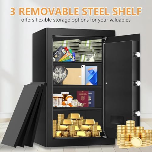 5.2 Cub Large Fireproof Safes for Home Use, Digital Security Safe Home Safes Fireproof Waterproof with Combination Lock and 3 Removable Shelves, Anti-Theft Fire Safe Box for Document Money Valuables - Image 5