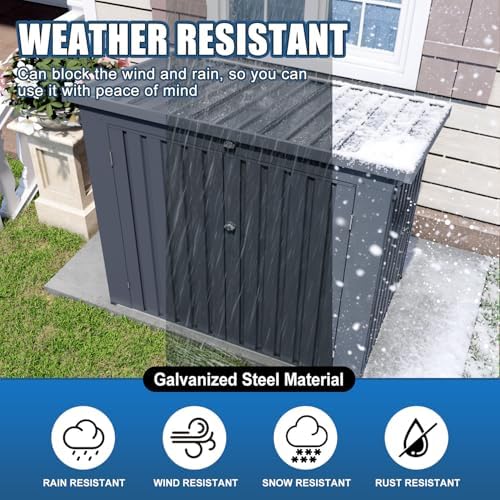Outdoor Storage Shed with Dual Doors & Removable Top Lid, Metal Garden Tool Shed, Weather Resistant Waterproof Trash Can Bike Storage Organizer with Ventilation Sloped Roof Yard Utility Box - Image 3