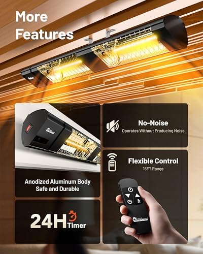 DR. INFRARED HEATER DR-239 3000W Indoor & Outdoor Infrared Patio Heater, Wall or Ceiling Mount, IP55 Weatherproof, Commercial or Residential, 220V-240V Electric Heater with Remote & Mounting Kit - Image 3