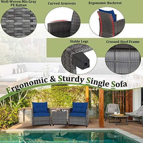 RELAX4LIFE Wicker Patio Furniture Sets - 3 Pieces Patio Rattan Sofa Set - Image 4