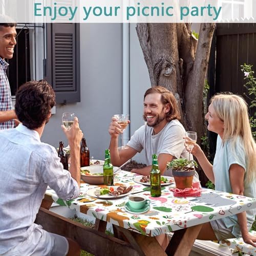 Picnic Table Cover with Bench Covers, Camping Essentials, Jungle Animal Cute Waterproof Windproof Camping Tablecloth, Fitted Tablecloth Cover with Elastic Edge for Indoor Outdoor 3 PCS 30x60 Inch - Image 2