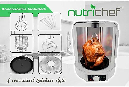 NutriChef Vertical Rotisserie Oven Roaster - Rotating Shawarma/Kebab Machine with Skewer and Rack, Basket Tower, Roasting Rack, Poultry Tower, Drip Tray - For Meat Chicken Turkey Lamb - PKRT15 White - Image 5