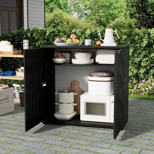 HOMSPARK Indoor/Outdoor Storage Cabinet with Doors and 1 Shelf, 34”x15”x34” HDPE Plastic Storage Box for Bedroom, Bathroom, Living Room, Balcony, Multi-Purpose for Daily Tools, Black - Image 6