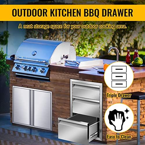 Stainless Steel Outdoor Kitchen BBQ Island Drawers - Flush Mount Triple Access, 17Wx30Hx21D Inch - Image 7