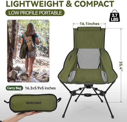 MARCHWAY Lightweight High Back Folding Camping Chair with Head Support - Image 3