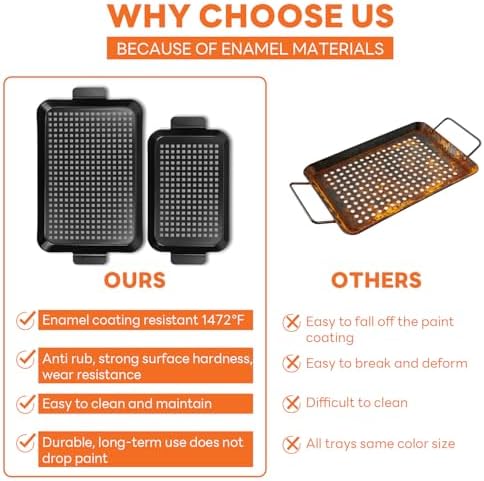 3PCS Grill pan: Grill Topper for Outdoor Grill - Non-stick enamel coating grill topper suitable for camping, picnic, party - Image 3