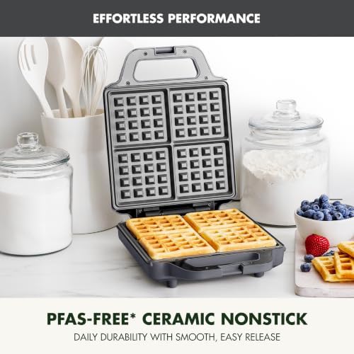 GreenPan Advanced Waffle Maker, 4-Square Belgian & Classic Waffle Maker, PFAS-Free Ceramic Nonstick, Cool-Touch Handle, Overheat Protection, Easy Clean, Graphite - Image 2