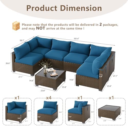 LOUVIXA 7 Piece Outdoor Patio Furniture Set, Outdoor Sectional Sofa, Wicker Rattan Patio Furniture, Patio Conversation Set with Coffee Table & Cushions - Image 2