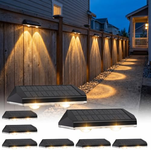 AUDLES Solar Fence Lights Outdoor, 3 Modes Warm/Neutral/Cool White Fence Lights Solar Powered for Outside, IP65 Waterproof, 60 Lumens Solar Light for Step, Pathway, Garden, Deck, Stairs - 8 Pack by AUDLES