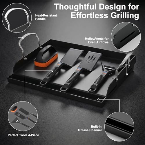 Cast Iron Griddle for Gas Grill with 5-Piece Griddle Tool Kit, 17" x 13" - Image 3